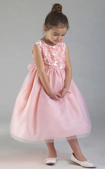 Tiered Tulle&Organza Flower Girl Dress Tea-Length Flowy Unique