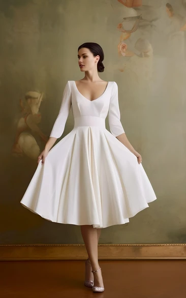 White tea length hot sale dress with sleeves