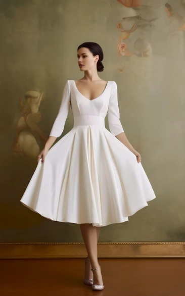 Vintage A-Line Satin Wedding Dress Simple Elegant Beach Country Garden Knee-length Sleeveless