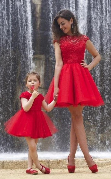 Red Lace Cocktail Dress with Tulle Skirt Lovely Bridesmaid Dress