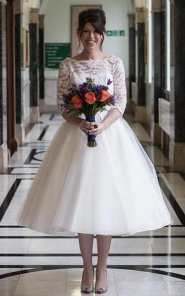 Knee length wedding dresses for older brides best sale