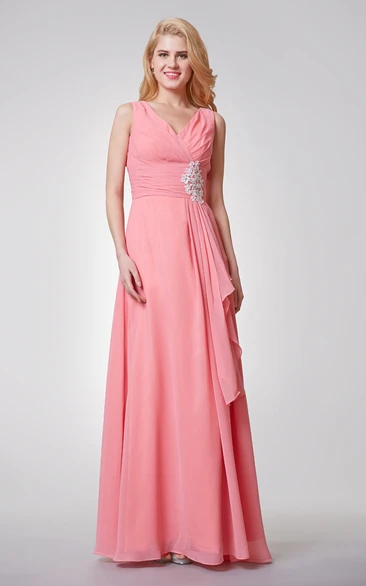 Empire V-neck Chiffon Bridesmaid Dress with Sexy Back Detail