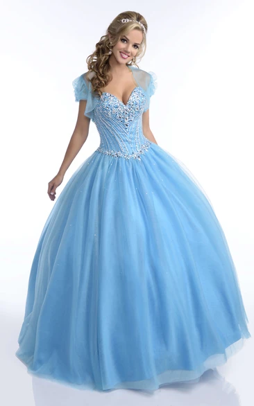 Lace-Up Back Sequined Tulle Formal Dress with Sweetheart Neckline