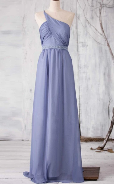 Beaded A-line Chiffon Bridesmaid Dress with One Shoulder and Criss Cross Bodice