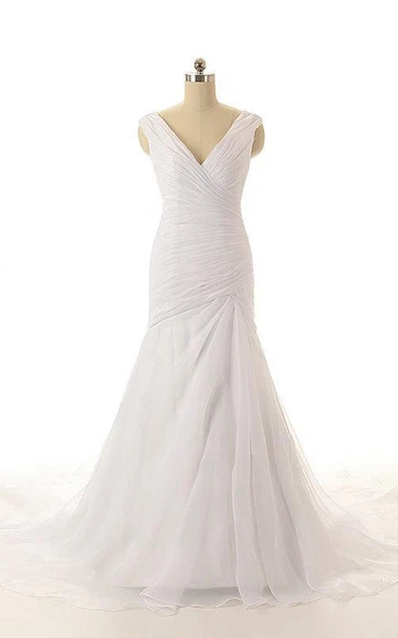 Mermaid Dress V-Neck Sleeveless with Crisscross Ruching for Weddings