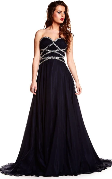 A-Line Beaded Chiffon Prom Dress with Sweetheart Neckline Flowy Prom Dress 2024