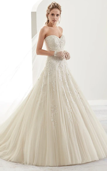 Beaded Sweetheart A-Line Bridal Dress with Brush-Train and Lace-Up Back