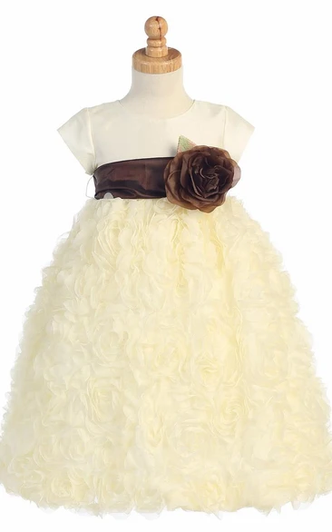 Cap-Sleeve Tulle & Taffeta Ankle-Length Flower Girl Dress Modern Prom Dress