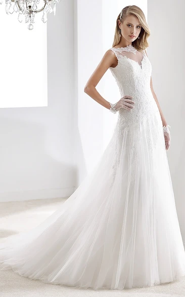 Sheath Lace Wedding Gown with V-Neck Beaded Details and Open Back