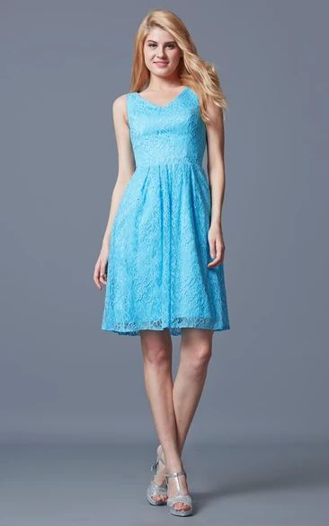 Fantastic Sleeveless V-neck Pleated Lace Prom Dress