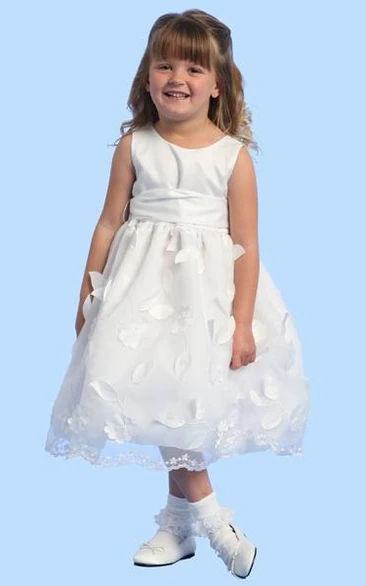 Floral Satin Ankle-Length Flower Girl Dress Modern Dress for Girls