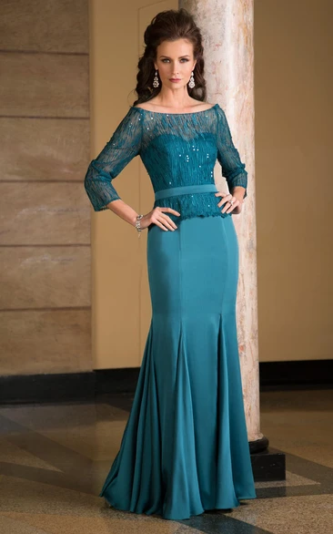 Mermaid Mother Of The Bride Dress with Jewels and Pleats in 3-4 Sleeves