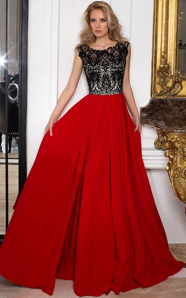 Sleeveless Chiffon A-Line Prom Dress with Lace and Pleats Modern Prom Dress 2024