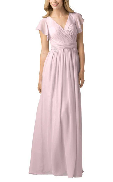 Chiffon Butterfly Sleeve Long Bridesmaid Dress