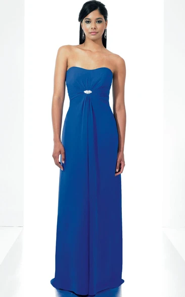 Chiffon Strapless Bridesmaid Dress with Broach and Draping Ruched