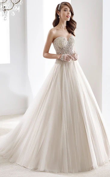 Lace Corset Pleated Skirt A-Line Wedding Dress with Sweetheart Neckline