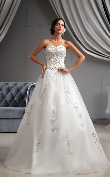 Organza A-Line Wedding Dress with Embroidered Bodice Glamorous and Elegant