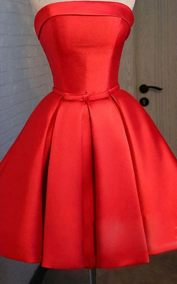 Pleated Strapless Red Prom Dress Short and Classy