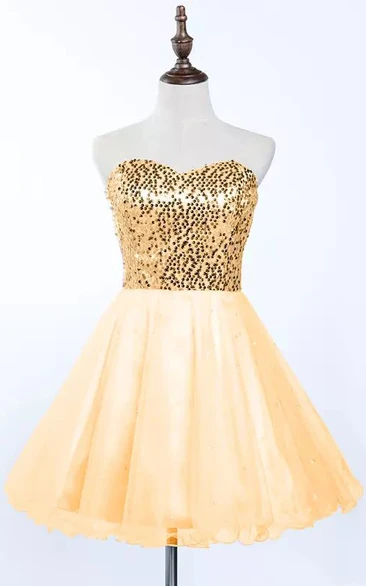 Sweetheart Sequin Tulle A-line Sleeveless Mini Homecoming Dress