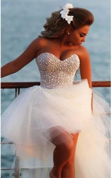 Sweetheart Tulle Prom Dress Glamorous Sleeveless Beaded