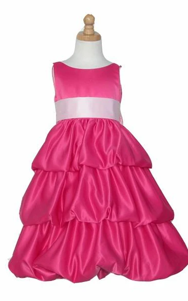 Satin Tiered Flower Girl Dress Sleeveless Tea-Length