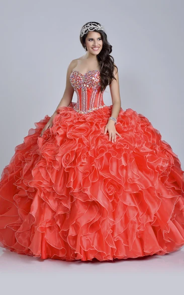 Sequined Sweetheart Ball Gown with Ruffles Formal Dress