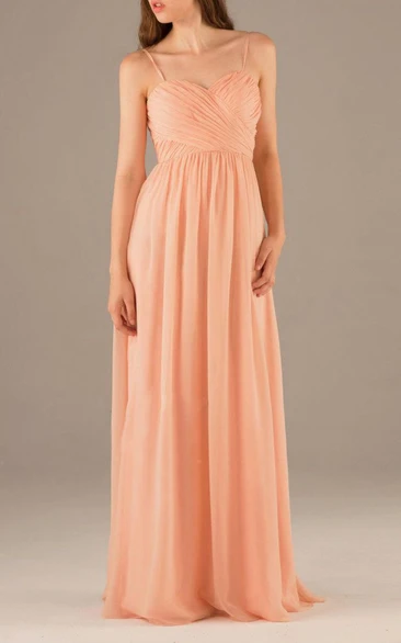 Spaghetti Straps A-line Chiffon Formal Dress with Sweetheart Neckline