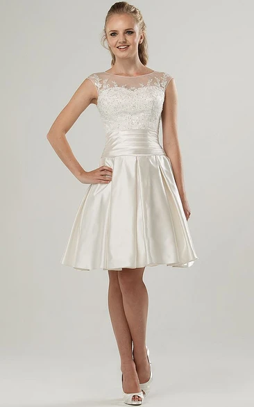 Sleeveless Satin A-Line Wedding Dress with Illusion Scoop-Neck