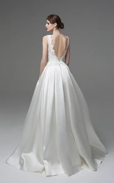 Sleeveless Satin A-Line Wedding Dress with Appliques Elegant Bridal Gown