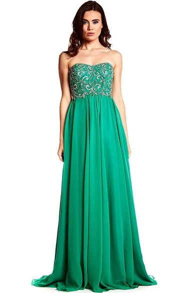 Chiffon Prom Dress with Beaded Strapless Design and Lace-Up Back