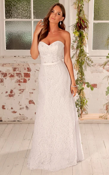 Maxi Lace Sweetheart Wedding Dress with Beading and Sash Beautiful Bridal Gown