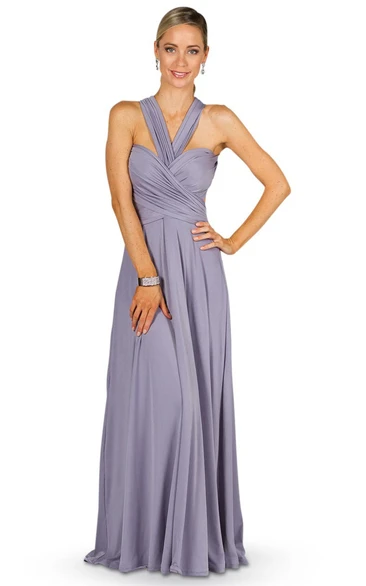 A-Line Floor-Length Haltered Chiffon Bridesmaid Dress Simple and Classy