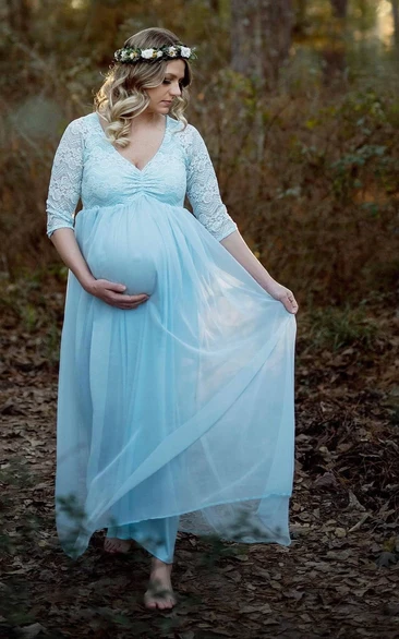 A-line V-neck Lace Maternity Wedding Dress Simple Country Bride Dress