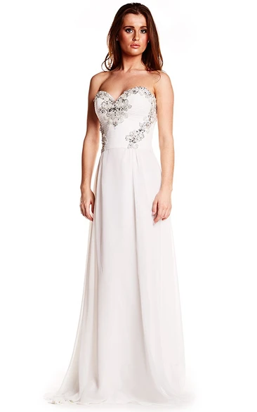 Sweetheart Ruched Chiffon Prom Dress with Beading and Bow Sleeveless Classy Dress