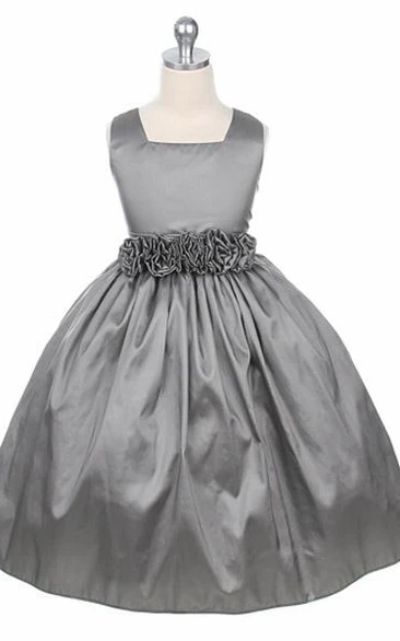 Tiered Taffeta Flower Girl Dress Tea-Length Elegant 2024 Wedding Dress
