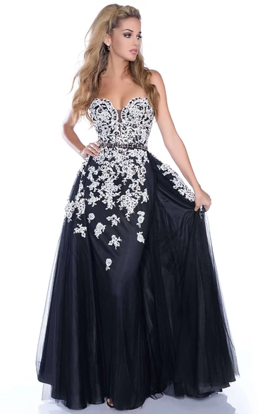 A-Line Tulle Prom Dress with Sweetheart Neckline and Jeweled Waistband