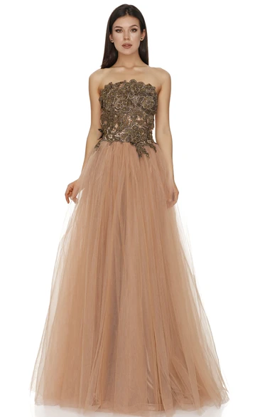 Lace Sleeveless Floor-length Ball Gown Prom Dress with Appliques Ethereal & Elegant