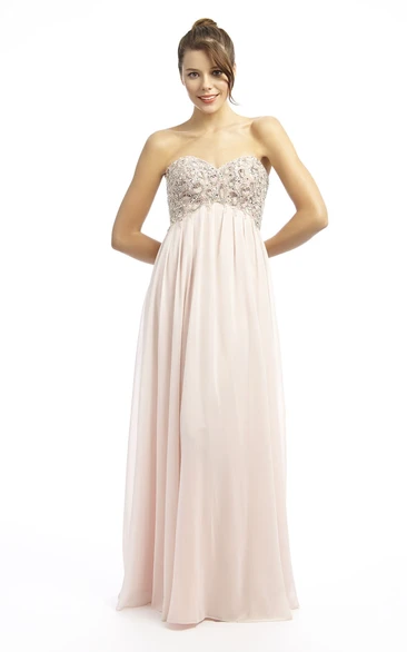 Sweetheart Empire Chiffon Prom Dress Sheath Style with Beaded Details