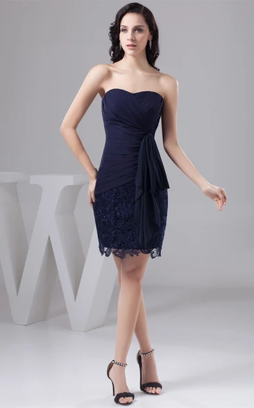 Lace Mini Prom Dress with Ruching Sweetheart Criss-Cross Style