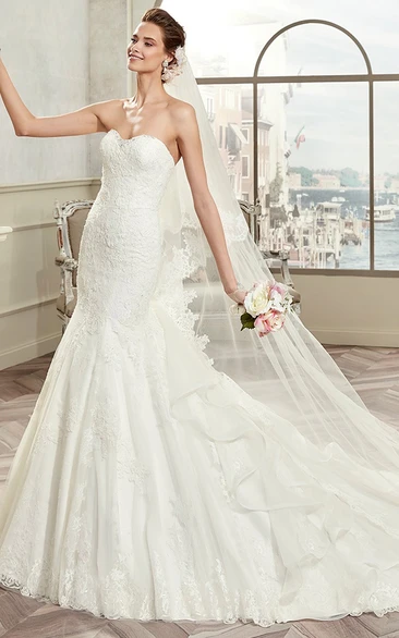 Mermaid Bridal Gown with Open Back and Ruching Train Strapless