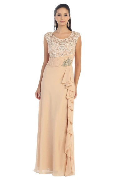 Sheath Sleeveless Chiffon Dress with Lace and Draping Formal Dress