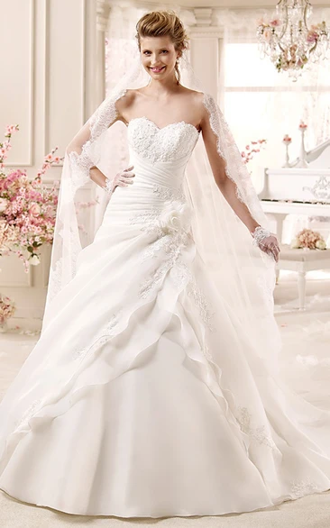 A-line Wedding Dress with Bandage Waist and Ruching Sweetheart Style