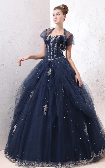 Princess Ball Gown Tulle Prom Dress with Appliques Exquisite Prom Dress