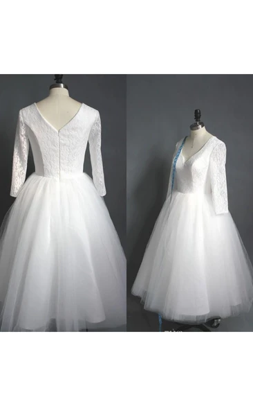 Lace A-Line Wedding Dress with V-Neck and Zipper Closure