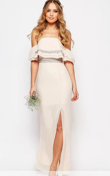Strapless Beaded Chiffon Bridesmaid Dress Flowy Bridesmaid Dress