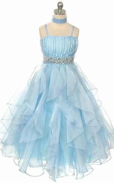 Organza Flower Girl Dress with Cape and Sash Tiered Empire Style