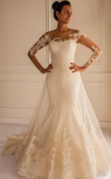 Mermaid Tulle Wedding Dress with Court Train Chic Lace Appliques and Flattering Silhouette