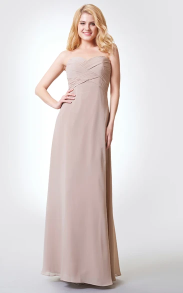 Long Chiffon A-line Dress with Sweetheart Neckline Bandage and Flower for Bridesmaids