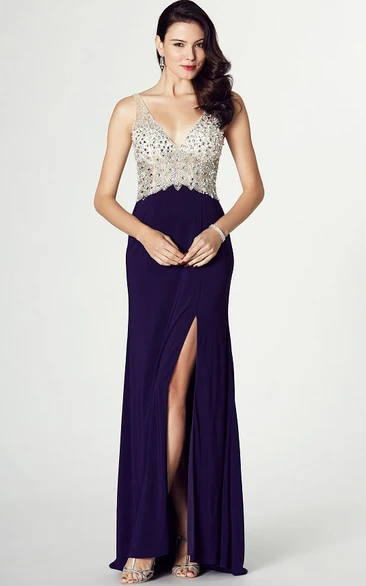 Beaded Sleeveless V-Neck Prom Dress Elegant Women's Formal Dress