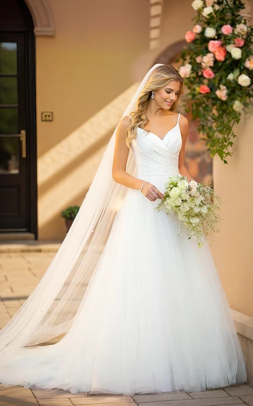 Sleeveless V-neck Spaghetti A-Line Elegant Floor-length Wedding Dress Bride Gowns
